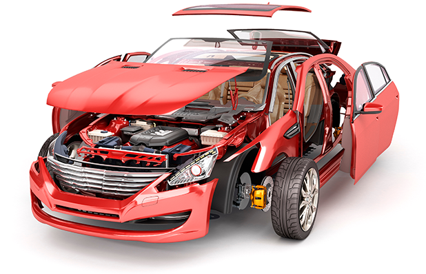 Red expanded car image showing parts.